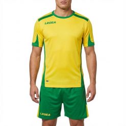 Zestaw piłkarski Setubal MC koszulka i spodenki żółto-zielone. Zielone bluzki sportowe damskie Legea, xl, z bawełny, na fitness i siłownię. Za 56.00 zł.