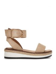 DeeZee Sandały CEO-WS091-01 Beżowy. Brązowe sandały damskie DeeZee, bez wzorów, z materiału, bez obcasa, na płaskiej podeszwie. Za 119.99 zł.