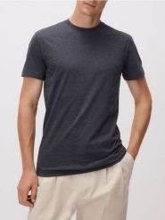 T-shirt slim fit - ciemnoszary. Szare t-shirty męskie Reserved, l, bez wzorów, z bawełny, bez kołnierzyka. Za 49.99 zł.