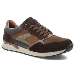 Brązowe Sneakersy Rieker Sportowe Obuwie Męskie. Brązowe buty sportowe na co dzień męskie Rieker, z jeansu, bez zapięcia, trekkingowe. Za 365.99 zł.