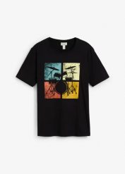 T-shirt z czystej bawełny organicznej. Czarne t-shirty męskie bonprix, m, bez wzorów, z bawełny, bez kołnierzyka. Za 54.99 zł.