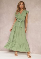 Zielona Rozkloszowana Sukienka Maxi z Gumką w Talii Lavla. Zielone sukienki damskie Renee, l, bez wzorów, z materiału, bez kołnierzyka, bez ramiączek, maxi, rozkloszowane. W wyprzedaży za 87.99 zł.