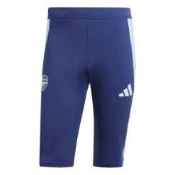 Spodenki treningowe Arsenal Tiro 2024/25. Niebieskie szorty męskie Adidas, z dzianiny, bez kołnierzyka. Za 212.50 zł.