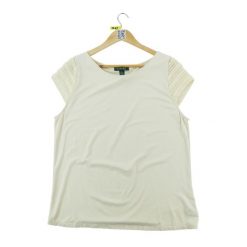 Lauren Ralph Lauren T-shirt damski z krótkim rękawem beżowy. Brązowe t-shirty damskie Ralph Lauren, l, bez wzorów, z jeansu, bez kołnierzyka. Za 59.60 zł.