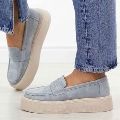 Niebieskie skórzane mokasyny damskie Potocki 87308. Niebieskie mokasyny damskie POTOCKI, z jeansu. Za 199.00 zł.