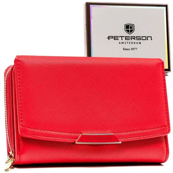 Elegancki portfel damski ze skóry ekologicznej zamykany na zatrzask — Peterson. Portfele damskie Peterson, bez wzorów, ze skóry ekologicznej. Za 54.00 zł.