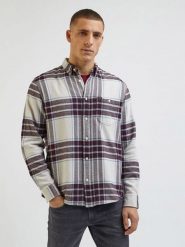 Lee Koszula - Regular fit - w kolorze szaro-bordowym rozmiar: XL. Czerwone koszule męskie Lee, xl, bez wzorów, z bawełny, bez kołnierzyka, bez ramiączek. Za 139.95 zł.