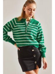 Bianco Lucci Sweter w kolorze zielono-białym rozmiar: onesize. Zielone swetry klasyczne damskie Bianco Lucci, bez kołnierzyka. Za 73.99 zł.