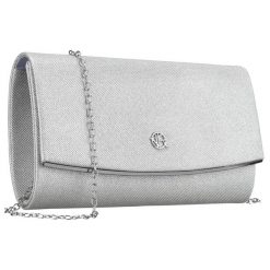 Srebrna, elegancka torebka damska wykonana z tkaniny syntetycznej zamykana klipsem magnetycznym - Rovicky. Szare torebki wieczorowe ROVICKY, bez wzorów, z syntetyku, eleganckie, bez kołnierzyka, bez ramiączek. Za 53.99 zł.