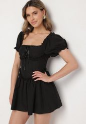 Czarna Sukienka Vices w Rustykalnym Stylu z Gorsetowym Wiązaniem Tolaviela. Czarne sukienki damskie Born2be, na imprezę, l, z aplikacjami, z jeansu, eleganckie, bez kołnierzyka, bez ramiączek, mini, gorsetowe. W wyprzedaży za 111.99 zł.