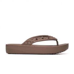 Japonki damskie Crocs Classic Platform Geometrc Flip. Brązowe klapki damskie Crocs, bez wzorów, z materiału, bez obcasa. Za 149.00 zł.