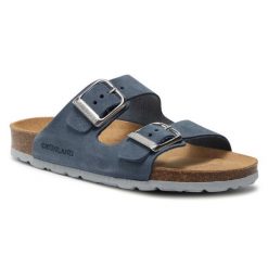 Klapki Grünland. Niebieskie klapki damskie Grünland, bez wzorów, bez obcasa. Za 249.99 zł.