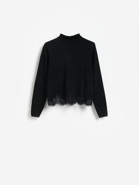 Sweter z lyocellem - czarny. Czarne swetry klasyczne damskie Reserved, l, z dzianiny, bez kołnierzyka. Za 139.99 zł.