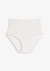 Figi shape, średni stopień modelowania sylwetki. Białe figi damskie bonprix, bez wzorów, z koronki. Za 37.99 zł.