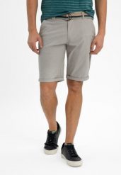 Szorty z paskiem P-TER. Brązowe szorty męskie Volcano, z bawełny, bez kołnierzyka. Za 159.99 zł.