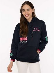 Zwillingsherz Bluza "Bonjour ZH" w kolorze granatowym rozmiar: L/XL. Niebieskie bluzy z kapturem damskie Zwillingsherz, l. Za 184.46 zł.