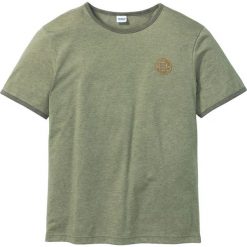 T-shirt bonprix oliwkowy. Zielone t-shirty męskie bonprix, m, z aplikacjami, bez kołnierzyka. Za 24.99 zł.