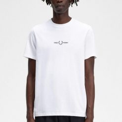 T-shirt Fred Perry męski biały. Białe t-shirty męskie Fred Perry, l, bez wzorów, z bawełny, bez kołnierzyka. Za 264.40 zł.