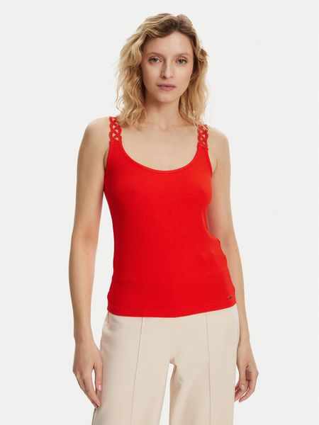 Morgan Top 251-DOUBI Czerwony Slim Fit. Czerwone topy damskie Morgan, m, bez wzorów, z wiskozy, bez ramiączek. Za 109.99 zł.