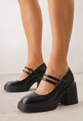 Czarne Półbuty na Obcasie i Platformie z Paseczkami Mary Jane Aveminar. Czarne półbuty damskie Born2be, bez wzorów, z jeansu, biznesowe, bez obcasa, na obcasie. Za 109.99 zł.