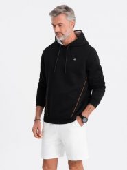 Bluza męska z kapturem z kieszenią na zamek - czarna V4. Czarne bluzy z kapturem męskie Ombre Clothing, l, z bawełny. W wyprzedaży za 69.99 zł.