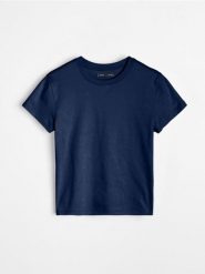 Bawełniana koszulka basic - granatowy. Niebieskie t-shirty damskie Sinsay, l, bez wzorów, z bawełny, bez kołnierzyka. Za 19.99 zł.