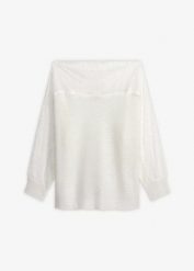 Letni sweter z dzianiny, z koronką. Białe swetry klasyczne damskie bonprix, na lato, z dzianiny, bez kołnierzyka. Za 47.99 zł.