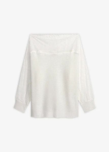 Letni sweter z dzianiny, z koronką. Białe swetry klasyczne damskie bonprix, na lato, z dzianiny, bez kołnierzyka. Za 47.99 zł.