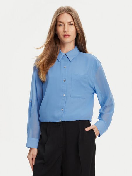 Calvin Klein Koszula LV044B902G Niebieski Regular Fit. Niebieskie koszule damskie CALVIN KLEIN, xs, bez wzorów, z syntetyku, bez kołnierzyka, bez ramiączek. Za 209.99 zł.