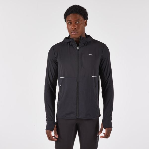 Bluza do biegania męska Kiprun Run 100 Warm ocieplana. Czarne bluzy z kapturem męskie KIPRUN, m, z elastanu. Za 159.99 zł.