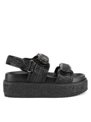 Badura Sandały BEGONIA-TS6165-01 Czarny. Czarne sandały damskie Badura, bez wzorów, z materiału, bez obcasa, na płaskiej podeszwie. Za 199.99 zł.