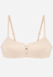 Beżowy Gładki Biustonosz z Ozdobną Imitacją Sznurowania Azivene. Brązowe biustonosze Born2be, bez wzorów. Za 39.99 zł.