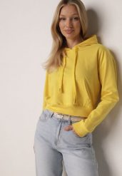 Żółta Bluza z Dodatkiem Bawełny z Kapturem Wykończona Ściągaczami Evista. Żółte bluzy sportowe damskie Born2be, l, bez wzorów, z bawełny, bez ramiączek, z kapturem. Za 49.99 zł.