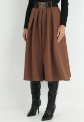 Brązowa Spódnica Rozkloszowana z Paskiem Cizo. Brązowe spódniczki damskie Born2be, l, bez wzorów, midi, rozkloszowane. Za 119.99 zł.