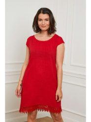 Curvy Lady Lniana sukienka w kolorze czerwonym rozmiar: 44/46. Czerwone sukienki damskie Curvy Lady, bez wzorów, z koronki, klasyczne, bez kołnierzyka, bez ramiączek, mini. Za 105.63 zł.
