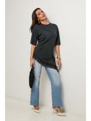 Le Monde du Lin Tunika w kolorze czarnym rozmiar: 40/42. Czarne tuniki damskie Le Monde du Lin, bez wzorów, z bawełny, z asymetrycznym kołnierzem, bez ramiączek. Za 100.99 zł.