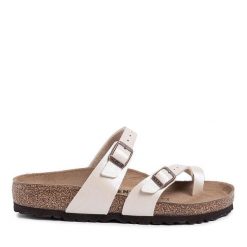 Japonki Birkenstock. Brązowe klapki damskie Birkenstock, bez wzorów, bez obcasa. Za 319.99 zł.
