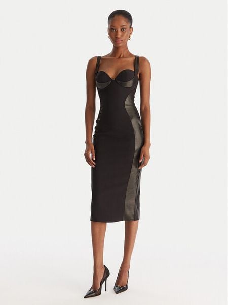 Elisabetta Franchi Sukienka koktajlowa AB-838-57E2-V480 Czarny Slim Fit. Czarne sukienki damskie Elisabetta Franchi, bez wzorów, z syntetyku, wizytowe, bez kołnierzyka, bez ramiączek. Za 1,379.00 zł.