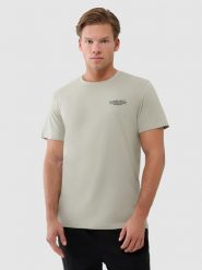 4F T-shirt regular z nadrukiem męski - oliwkowy/khaki M. Brązowe t-shirty męskie 4f, m, bez wzorów, z bawełny, bez kołnierzyka. W wyprzedaży za 49.99 zł.