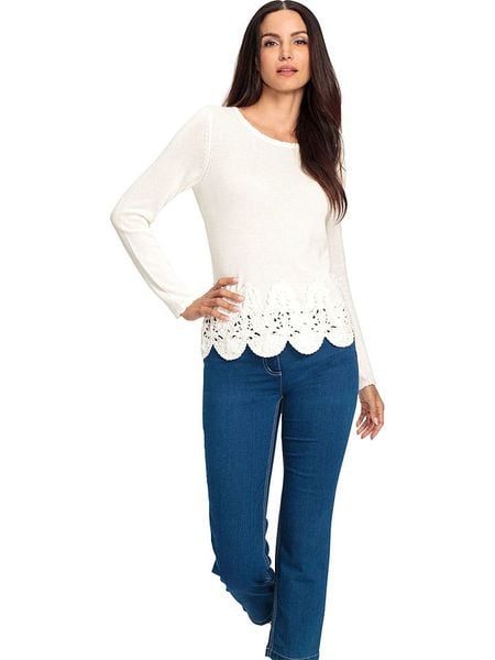 Heine Sweter w kolorze kremowym rozmiar: 38. Brązowe swetry klasyczne damskie Heine, ze splotem, bez kołnierzyka. Za 117.73 zł.