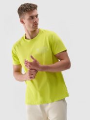 4F T-shirt regular z nadrukiem męski - zielony M. Zielone t-shirty męskie 4f, m, bez wzorów, z bawełny, bez kołnierzyka. W wyprzedaży za 29.99 zł.