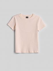 4F T-shirt slim z prążkowanej dzianiny damski - kremowy L. Białe t-shirty damskie 4f, l, bez wzorów, z bawełny, bez kołnierzyka. Za 49.99 zł.