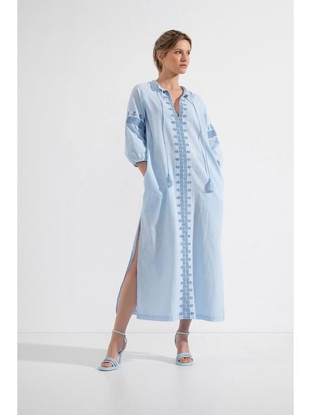 Josephine & Co Sukienka w kolorze błękitnym rozmiar: 40. Niebieskie sukienki damskie Josephine & Co, na co dzień, bez wzorów, z bawełny, bez kołnierzyka, bez ramiączek, maxi, proste. Za 157.35 zł.