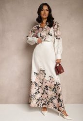 Beżowy Komplet z Wiskozy w Kwiaty Koszula i Rozkloszowana Spódnica Camelna. Brązowe koszule damskie Renee, m, bez wzorów, z wiskozy, eleganckie, bez kołnierzyka, bez ramiączek. Za 189.99 zł.