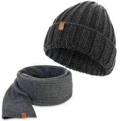 Zestaw męski brødrene czapka szal P1230 c. szary. Szare czapki męskie na zimę, bez wzorów, eleganckie. Za 114.99 zł.