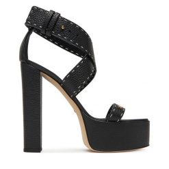 Sandały Elisabetta Franchi. Czarne sandały damskie Elisabetta Franchi, bez wzorów, bez obcasa, na słupku. Za 1,749.00 zł.