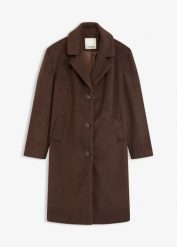 Krótki płaszcz z materiału w optyce wełny. Brązowe płaszcze damskie bonprix, bez wzorów, z wełny, eleganckie. Za 309.99 zł.