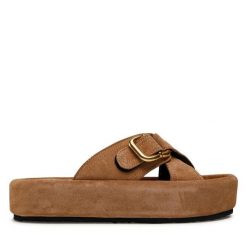 Klapki GINO ROSSI. Brązowe klapki damskie Gino Rossi, bez wzorów, bez obcasa. Za 159.99 zł.