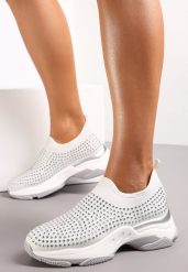 Białe Buty Sportowe na Grubej Podeszwie w Cyrkonie Elerene. Białe buty sportowe na co dzień damskie Renee, bez wzorów. Za 49.99 zł.