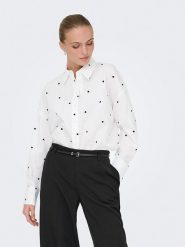 JDY Bluzka "Nelly" w kolorze białym rozmiar: XS. Białe bluzki damskie JDY, xs, bez wzorów, z bawełny, bez kołnierzyka, bez ramiączek. Za 101.47 zł.